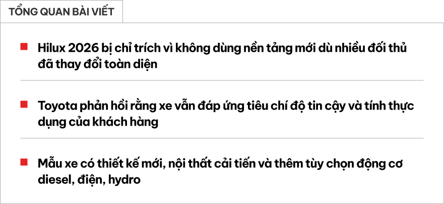 Toyota Hilux 2026 bị chê dùng khung gầm lỗi thời