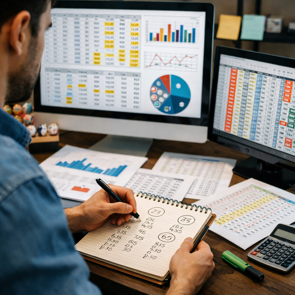 Phân tích số lottery trên bàn làm việc